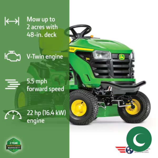 John Deere S140 48-Inch 22 HP V-Twin Hydrostatic Riding Lawn Tractor